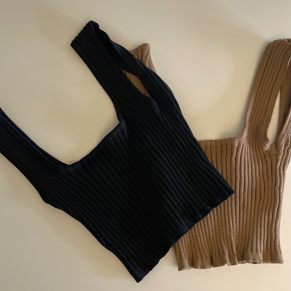 PAIR OF SQUARE NECK RIBBED TANK CROP TOPS